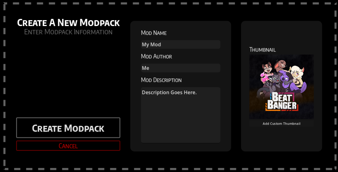 create new modpack menu